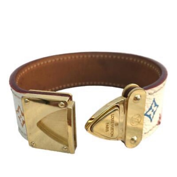 Absolutely Gorgeous White Leather Multi Color Louis Vuitton Bracelet - Picture 2 of 11